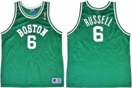 Bill Russell Boston Celtics NBA 50th Anniversary Gold Logo Champion Classic Jersey